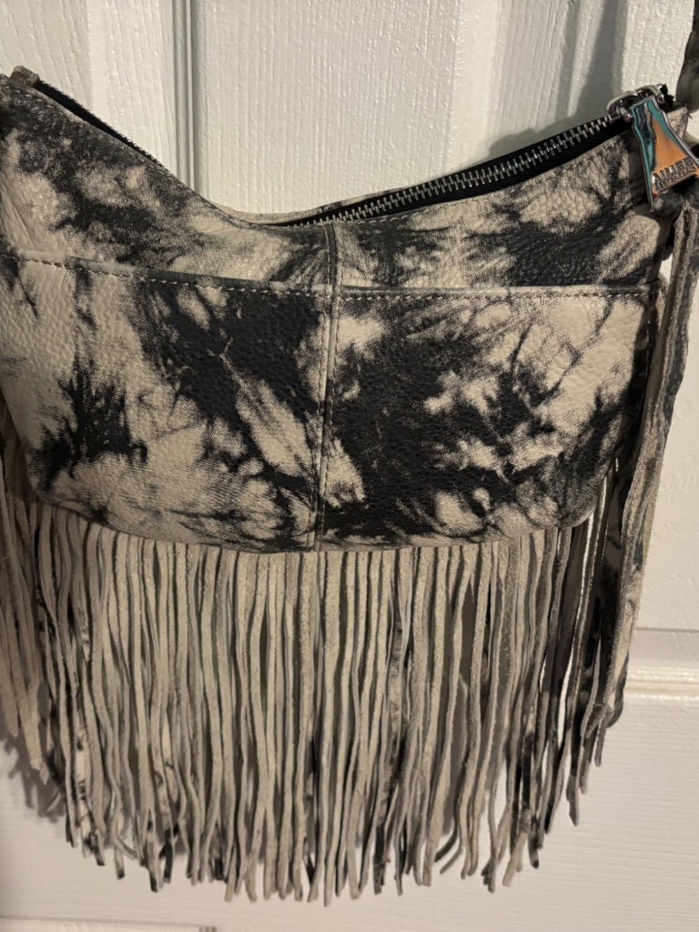 Aimee Kestenberg fringe crossbody bag in black and white Tie Dye - Picture 2 of 4